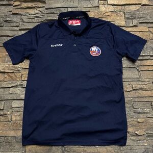 New York Islanders CCM Polo Shirt Mens Small Navy Blue NHL Hockey Lightweight